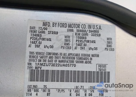 2002 Ford Explorer Xlt z USA, uszkodzony, nr VIN 1FMZU73E22UA05770